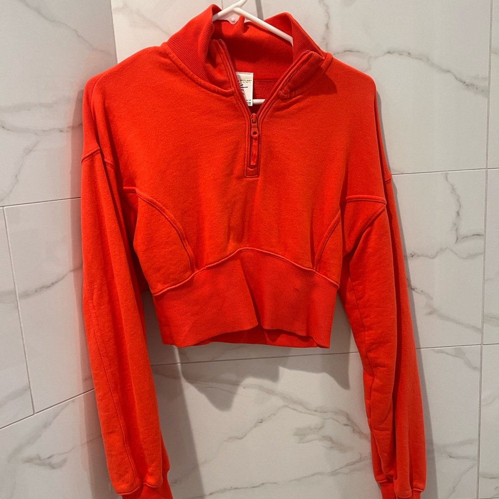 Aerie Bright Red Cropped Half-Zip Sweatshirt